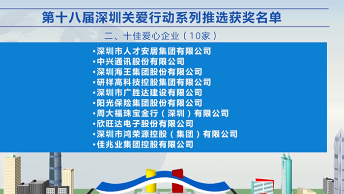 2021年，凯发k8国际集团荣获深圳“十佳爱心企业”荣誉称号